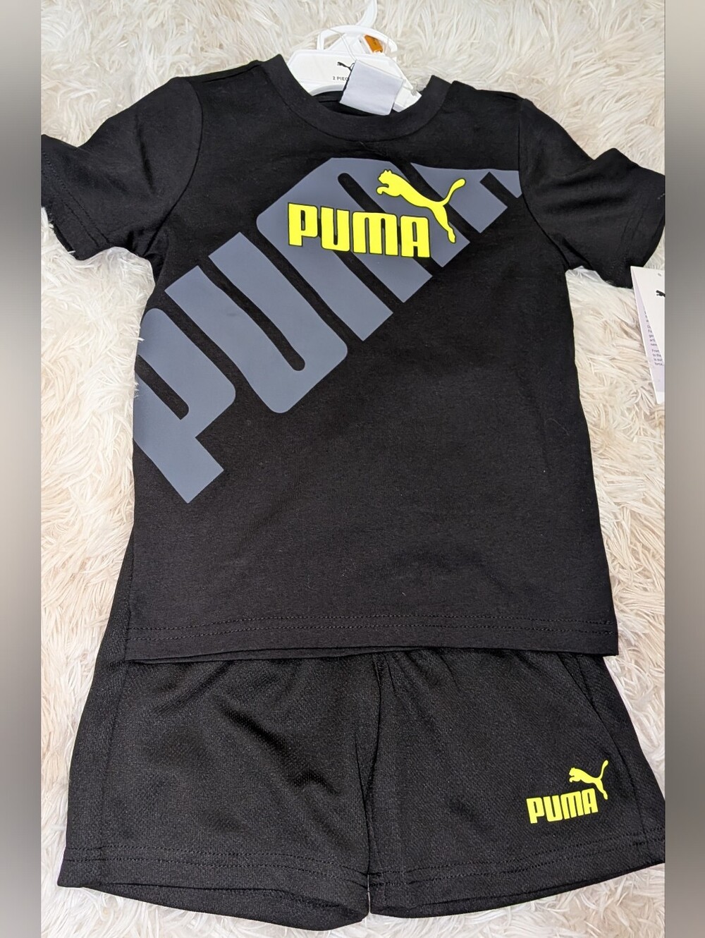 NWT, Puma, 2pc, Black W/Neon, Short Sleeve Tee And Black Shorts -Size 3T - Picture 1 of 4